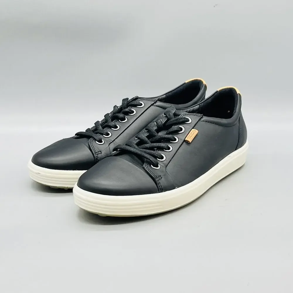 ECCO Shoes Womens 7.5 Black Leather Soft 7 Lace Up Walking Sneakers Comfort